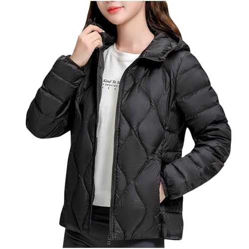 Puffer Coats for Women UK Winter Cropped Puffer Jacket Sale Down Quilted Jacket Lightweight Long Sleeve Zip Up Short Down Coat with Pockets Hooded Warm Outwear Windproof Outerwear