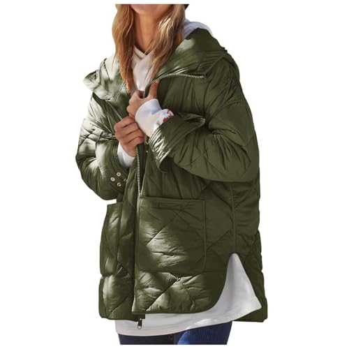 NSICBMNO Quilted Jacket Womens Long Coat Zip Up Hoodie Lightweight Puffer Jackets Winter Coat Ladies Padded Jackets Hooded Down Jacket Oversized Hoodie Outdoor Windbreaker Jacket With Pockets
