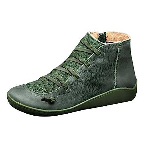 Wgjokhoi Lace-up Wedge Boots Arch Support Boots for Women Premium Orthopedic Ankle Boots Vintage Leather Comfortable Cute Side Zip Wedge Booties Fashion Anti-Slip Winter Casual Shoes Office Dress