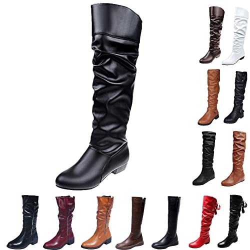 COVIDI Women's Knee High Boots Western Cowboy Work Boots Warm Zip Platform Long Boots Ladies Vintage Warm Zipper Shoes Snow Ankle Boots