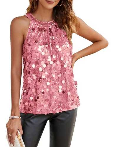 GRACE KARIN Women Sparkly Halterneck Sequin Vest Sleeveless Party Top for Night Out