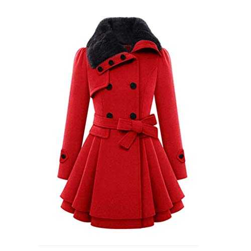 Winter Women Coats QUINTRA Double-Breasted Padded Mid-Length Faux Fur Wool Coat Parka Quilted Coat Long Full Sleeves Cape Cardigan Belted Jacket Trench Coat