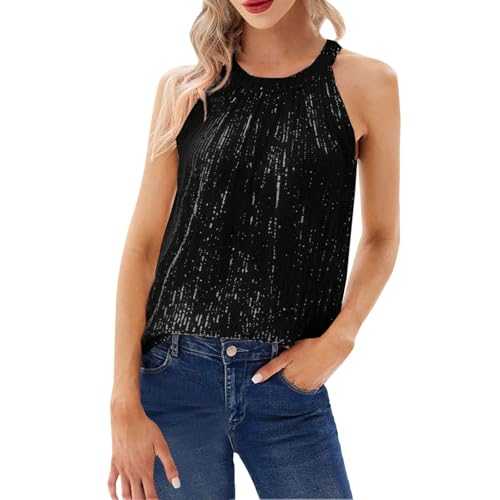 Women's Tops Glitter Sequin Vest Halter Neck Tops Slim Fit Sleeveless Camisole Party Club Outing Shirts