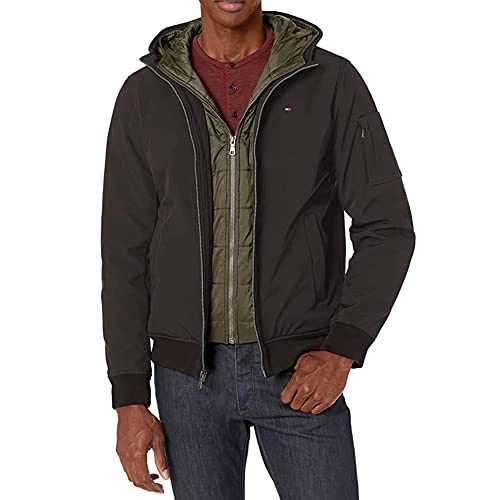Tommy Hilfiger Men's Hooded Soft Shell Bomber Jacket with Bib (Standard and Big & Tall)