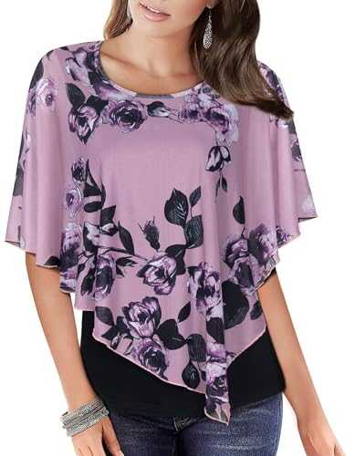 MOQIVGI Womens Scoop Neck Flowy Shirt Trendy Dressy Casual Poncho Blouse Top