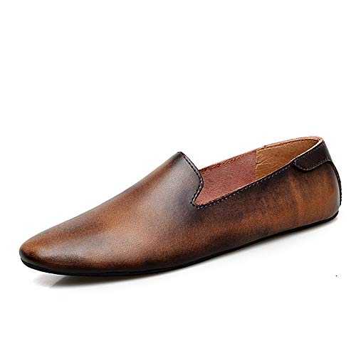 aweaa Leisure Driving Loafers for Men Pointed Toe Oxfords Casual Flat Penny Shoes Leather Upper Slip On Walking Boat Shoes Lightweight