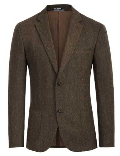 PJ PAUL JONES Men's Herringbone Blazer Coat Wool Blend Blazers Notch Lapel Two Button Suit Jackets