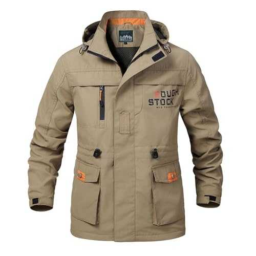 Cotton Canvas Jacket Jackets Detachable Hooded Long Sleeve Zipper Multi Pocket Coat Mens Packable Waterproof Jacket Windproof Cycling Jacket Mens White Jacket