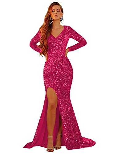 BEAUTFOR Spaghetti Straps Prom Dresses for Women Sequin Formal Evening Party Dresses BF68