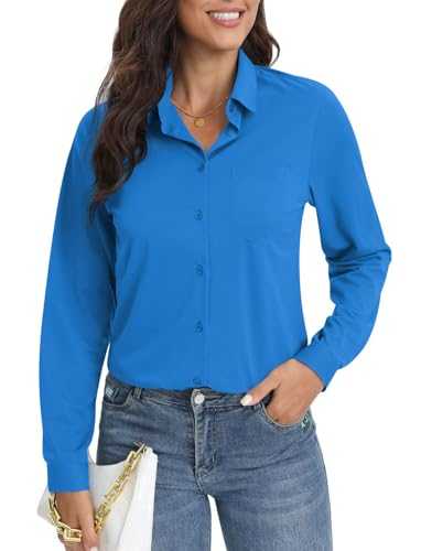 COUXILY Soft Wrinkle-Free Button Down Stretch Shirts for Women, Breathable Moisture-Wicking Casual Work Dress Tops