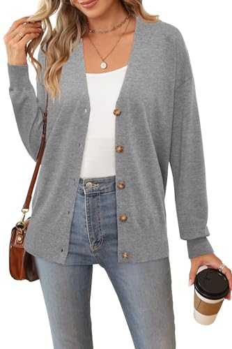 Arach&Cloz Women's Cardigans Wool Blended Cardigan for Women UK Crew Neck Casual Spring Summer Sweaters