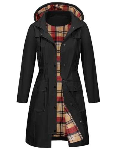 Tuopuda Waterproof Jackets Long Rain Coats for Women Windproof Raincoat Ladies Hooded Rain Jacket Outdoor Windbreaker Lightweight Breathable Softshell Jacket with Pockets