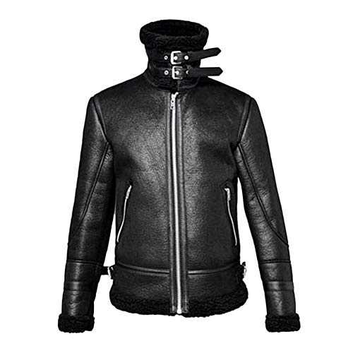 NC Bomber Jacket Men Shearling Bomber Jacket Vintage Insulated Stand Collar Full-Zip Windproof Sherpa Lined Suede Leather Trucker Jacket For Men Sheepskin Aviator Parka Jacket with Pockets
