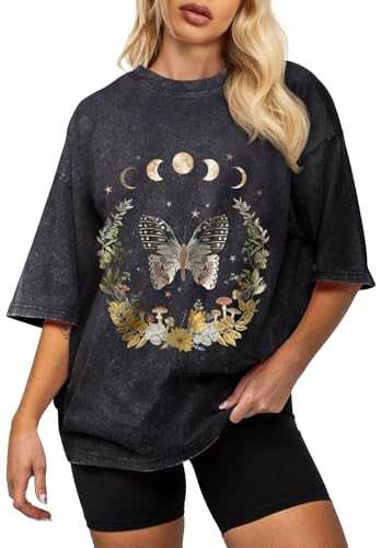 Flafens Oversized Acid Wash Vintage T Shirts for Women - Graphic Tees Womens Retro Cotton Cute Cool Loose Tshirts Teens Girls