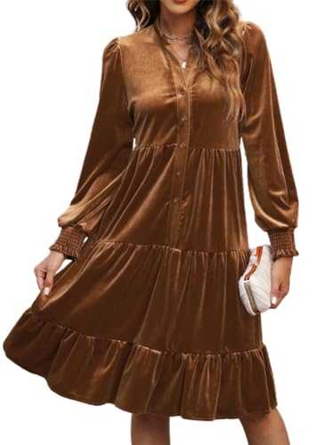 Kedera Women's Elegant Velvet Midi Dress V Neck Tiered Babydoll Aline Flowy Formal Bridesmaid Dresses