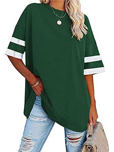 Voopptaw Women's Summer Casual Round Neck Striped Half Sleeve T Shirt Ladies Comfy Oversized Baseball Tshirts Tunic Tops