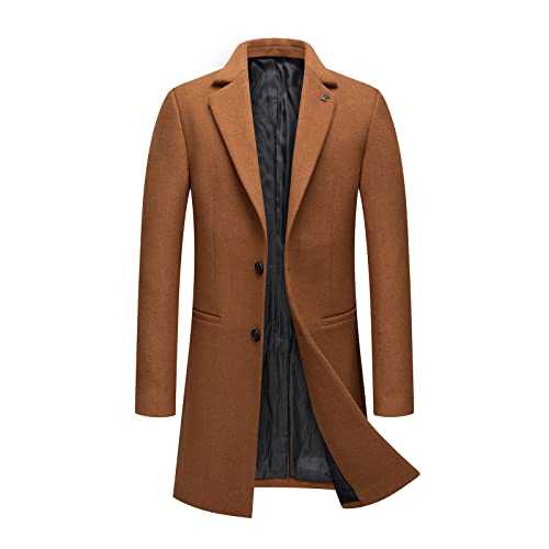 AMhomely Long Over Coat For Men Uk 3/4 Long Casual Overcoat 3/4 Length Fitted Jacket Business Casual Overcoats Notch Lapel Warm Windbreak Coat Long Jacket for Work Holiday Coat for Man