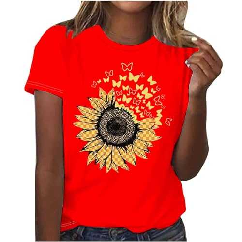T Shirts for Women Short Sleeve Crew Neck Classic Blouses Summer T-Shirt Casual Daisy Printed Blouse Graphic Tshirts Pullover Tops Tunic Shirt Spring and Summer Clothes UK Size