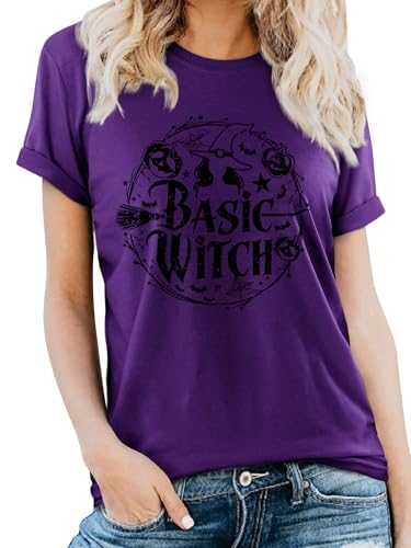 OUNAR Basic Witch T-Shirt Funny Women Short Sleeve Tee Hocus Pocus T-Shirt Graphic Top