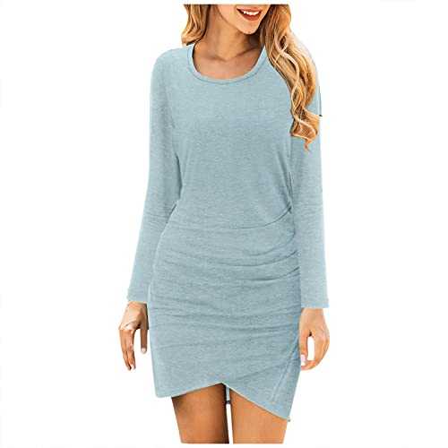 Summer Dresses for Women Plus Size 3X Long Sleeve Wrap Front Solid Color Casual Basic Fitted Sexy Short Dress Dresses for Women Party Night Plus Size