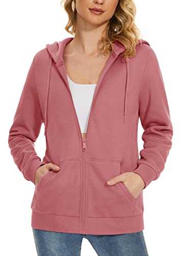 MAGCOMSEN Women's Zip Up Hoodie Fleece Lightweight Sweatshirt Casual Drawstring Long Sleeve Outerwear Jacket With Pockets