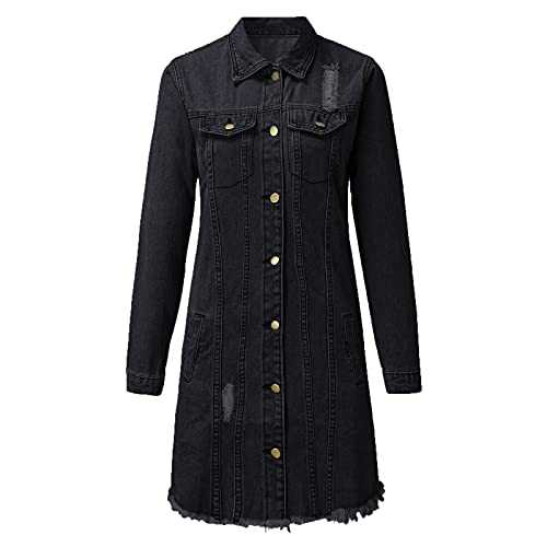 TEPTDirio Womens Casual Jean Jacket UK Clearance Ladies Denim Jackets Long Sleeve Oversized Classic Distressed Fray Hem Denim Coat