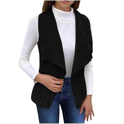 Fleece Vest Coat Women UK Waterfall Collar Open Front Winter Double Fluffy Cardigans Casual Sleeveless Jacket Plush Solid Color Winter Coats Teddy Bear Warm Waistcoat Lightweight Body Warmer