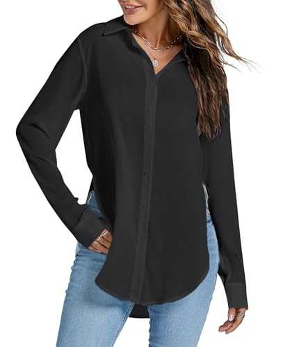 Rooscier Women's Sexy Sheer Collar V Neck Side Slit Long Sleeve Button Shirt Blouse Top