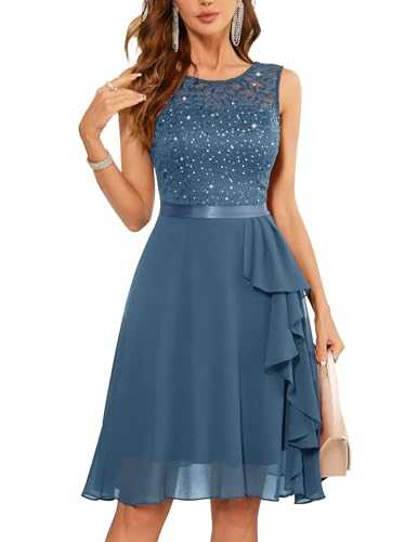 BeryLove Dress with Ruffle Hem Cocktail Dress Women's Elegant for Wedding Evening Dress Short