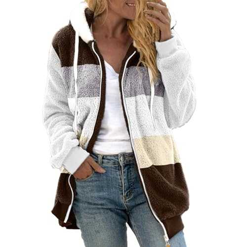 FNKDOR Women's Hoodies Teddy Fleece Jacket Women Winter Warm Full Zip Coats Stylish Fuzzy Plus Size Hoodies Sweatshirt with Hood Ladies Casual Jumper Oversized Outerwear With Pockets