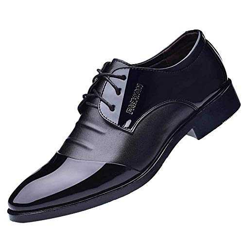 Men's Formal Dress Shoes Lace up Oxford Shoes Classic Patent Leather Business Office Shoes Mens Elegant Evening Party Shoes Wear-Resistant Slip-on Driving Walking Mens Pointed Toe Leather Shoes