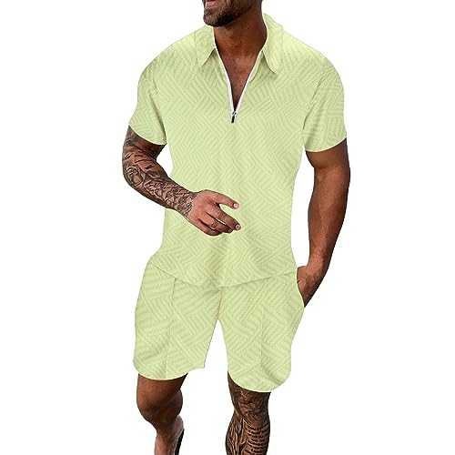 Mens Jogger Sets 2 Piece Outfits Casual Lightweight Plain Straight Leg Breathable Short Sleeve Shirts & Stretch Trousers Summer Jogging Suit Pocket Hawaii Beach Wedding Vacation Suits