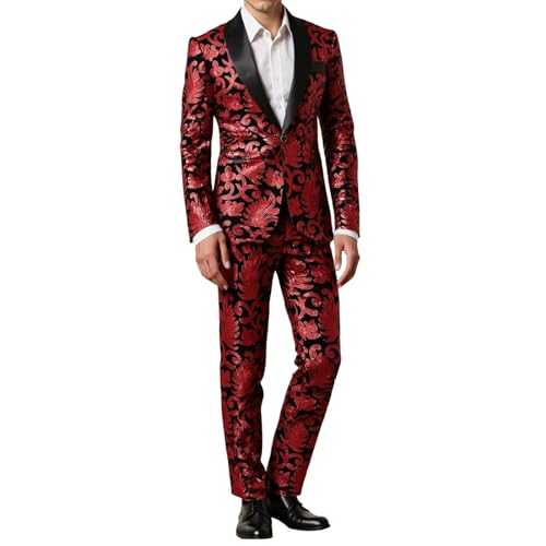 Men's 2-Piece Suit Slim Fit Casual Wedding Business Jacquard Suit Suit Jackets Blazer Trousers Suits Wedding Elegant Ceremony Tuxedo Waistcoat Fashion Floral Sequins Pattern