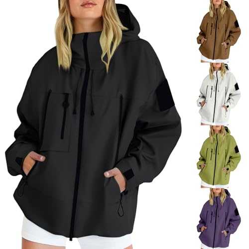goeamcru Lightweight Hooded Rain Coats for Women Windbreaker Waterproof Active Outdoor Trench Coats Zipper Quick Dry Rain Jacket for Hiking Walking Cycling