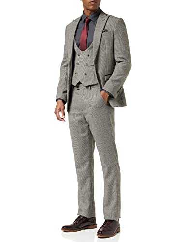 Mens Houndstooth Check Suit 3 Piece Classic Wool Blend Tailored Fit Jacket Waistcoat Trouser - Blue, Grey, Green and Brown