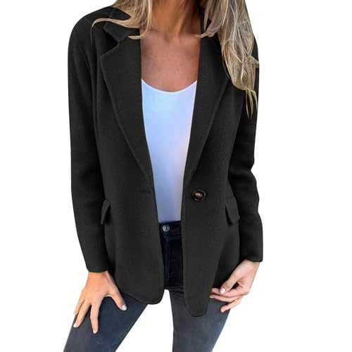 Womens Fall Winter Cardigan Coat Slim Fit Long Sleeve Lapel Button Down Suit Jackets Stylish Casual Office Work Vacation Loungewear Ladies Plus Size Open Front Outcoats