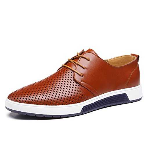 New 2020 Men Casual Shoes Leather Summer Breathable Holes Luxurious Brand Flat Shoes for Men Drop Shipping