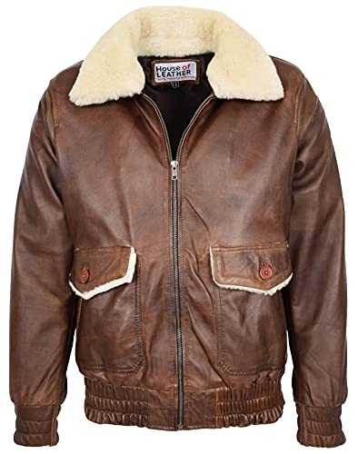 Mens Leather Bomber Jacket Classic G-1 Flight Aviator Style Cooper Tan