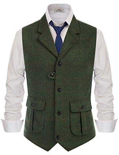 Mens Herringbone Tweed Suit Vest Vintage Wool Blend Notch Lapel Waistcoat Vests