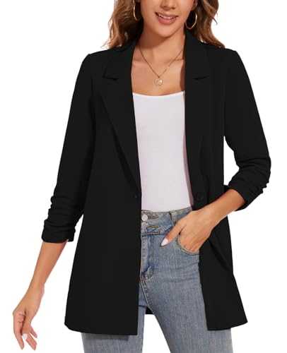Womens Long Blazer Casual Long Sleeve Jacket Oversized One Button Coat Formal Suit