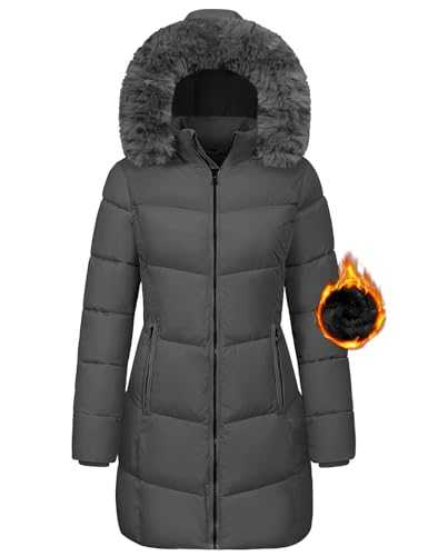 Tuopuda Women's Hooded Parka Winter Jacket Thicken Padded Quilted Puffer Coat Warm Long Jacket with Fur Hood Warm Outwear Outdoor Skiing Snowboarding Coat