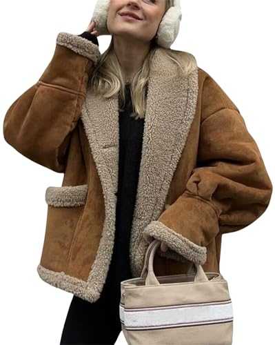 Women's Winter Casual Faux Suede Leather Jacket,Women Oversized Sherpa Lined Leather Jacket,Suede Jacket Women