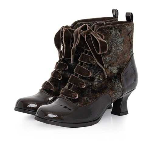 Ruby Shoo Beth Mid Heel Lace-Up Victorian Boot with Purple/Black Laces UK 3-9