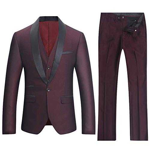 Mens Suits Slim Fit Shawl Lapel Tuxedo 3 Piece Wedding Suit Jacket Blazer Waistcoat & Trousers