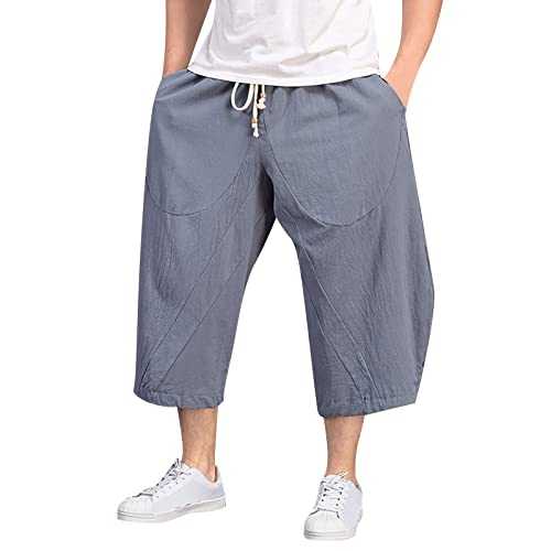 CANDE Baggy Joggers Mens Men Baggy Wide Leg Pants Hanging Crotch Hip Hop Bloomers Calf Length Mid Rise Pockets Trousers Baggy Joggers Mens