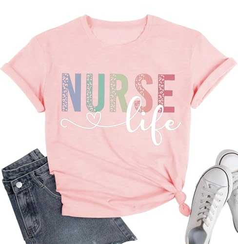 BQG Women Nurse Shirts Nursing Life Letter Short Sleeve Register Nurses Inspirational Tee
