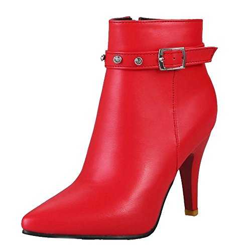 Smilice Fashion Women Poined Toe Ankle Boots with Thin Heel