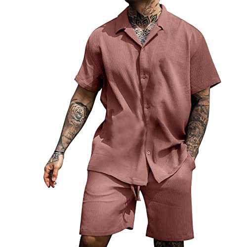 Cocila Men's Summer Breathable Two Breathable Suit Rolled Sleeve Shirt Pants Set Formal Men Suits Men's Hoodie Letter Print Suit Mens Tracksuit Shorts Tracksuit Bottoms Men Open Hem
