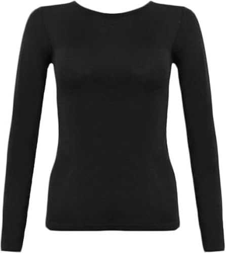 Ladies Long Sleeve T-Shirt Top Plain - Round Neck - Women's Casual T Shirt - Soft Stretchy Slim fit Tee Tops UK