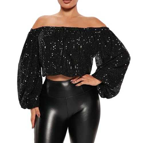 Womens Sparkly Shimmer Shirt Glitter Top Off Shoulder Sparkle Glitter Blouse Top Blouses Shirts Loose Party Club Outing Shirts Sparkly Party Blouse for Evening for Cocktail Party Evening Party Wedding